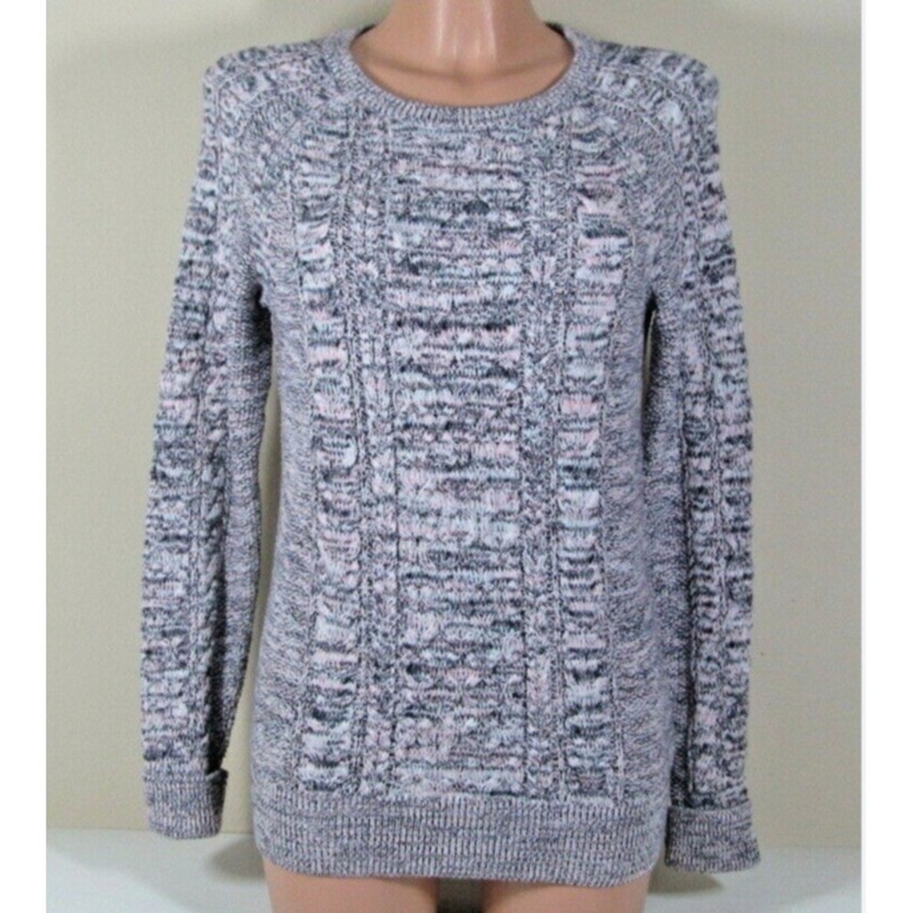 GAP Pink Gray Marled Cable Knit Sweater Small Chunky Soft Cozy Balletcore Gorp M